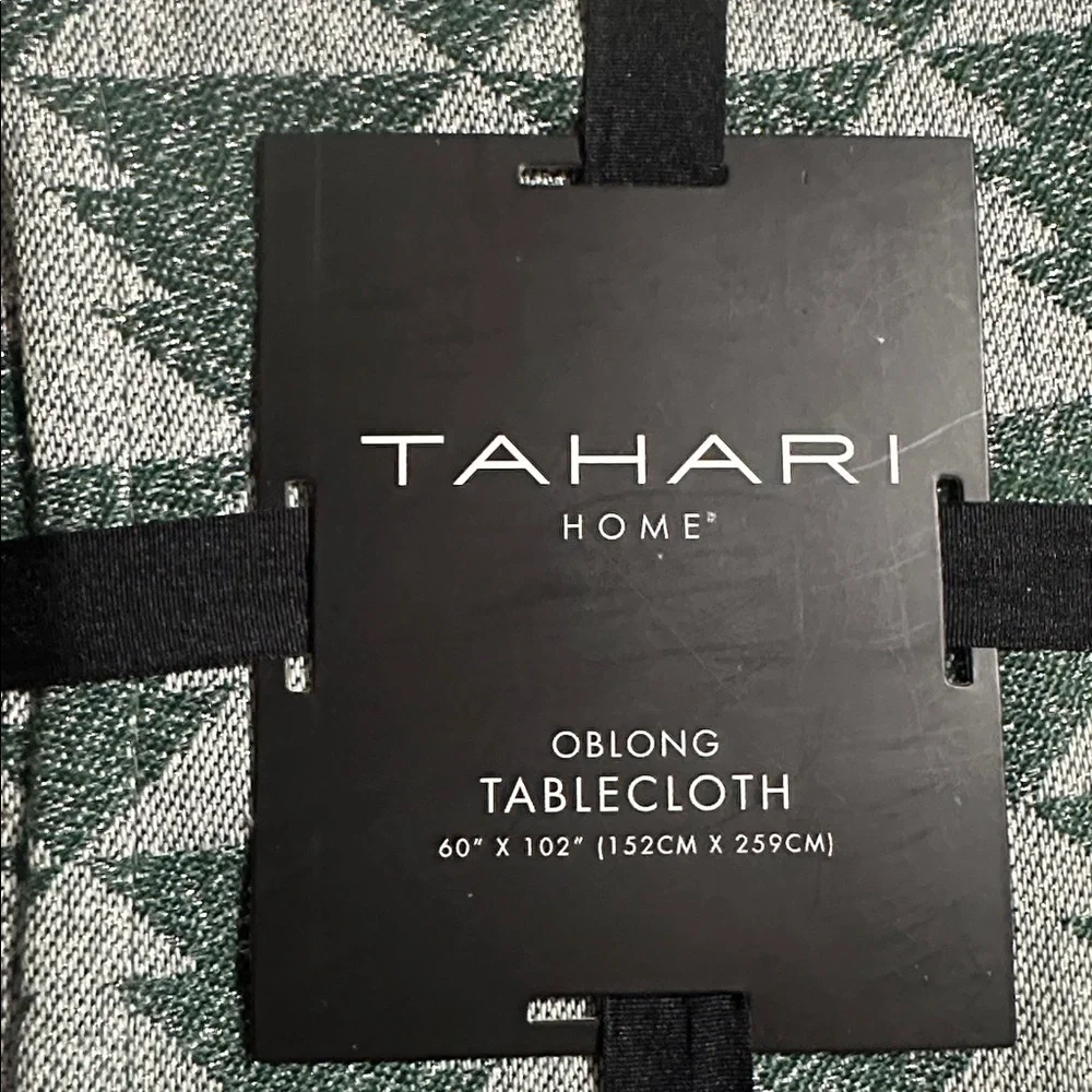 Tahari Home Green and silver Christmas tree oblong tablecloth